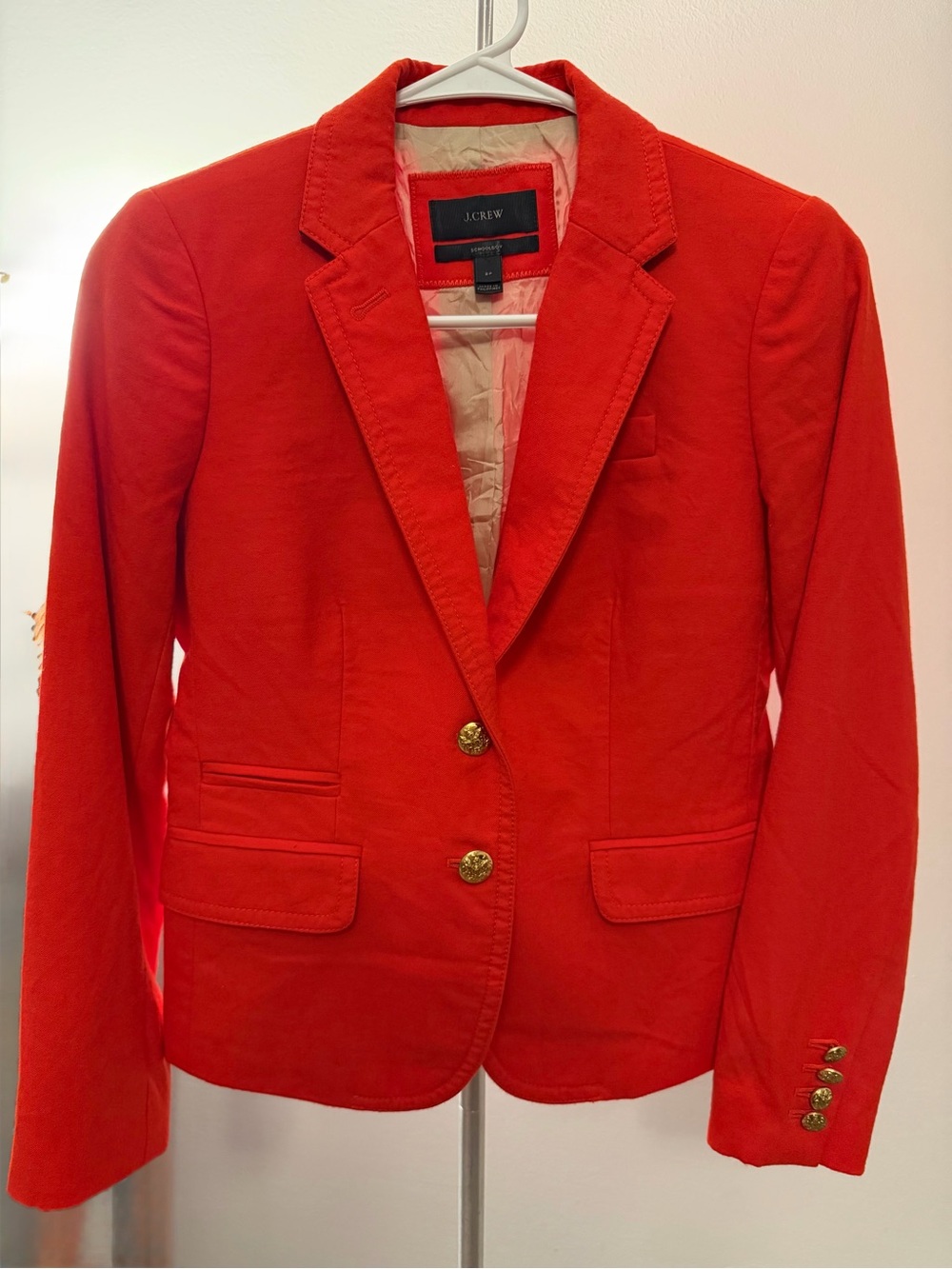 J. Crew Vibrant Red Tailored Blazer with Gold Buttons - Picture 2 of 6